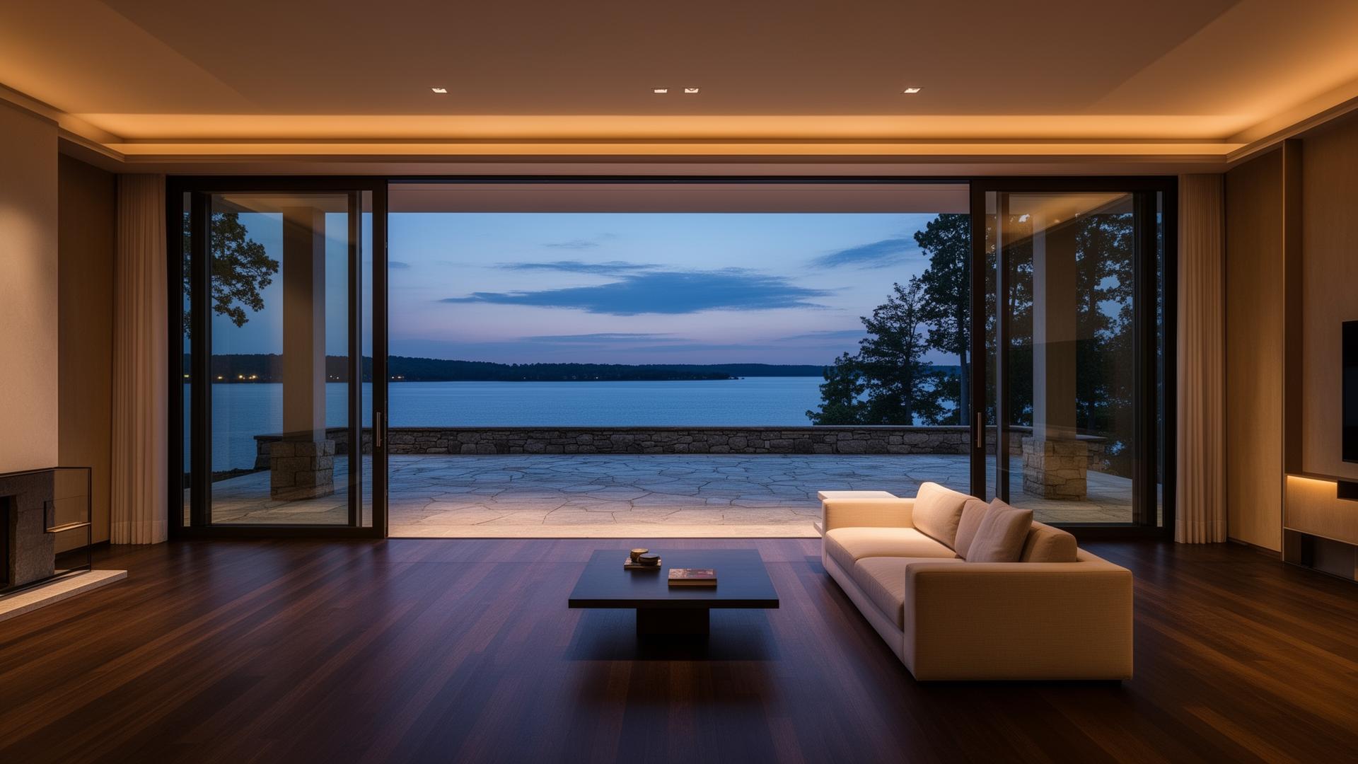 Multi-slide door open to terrace